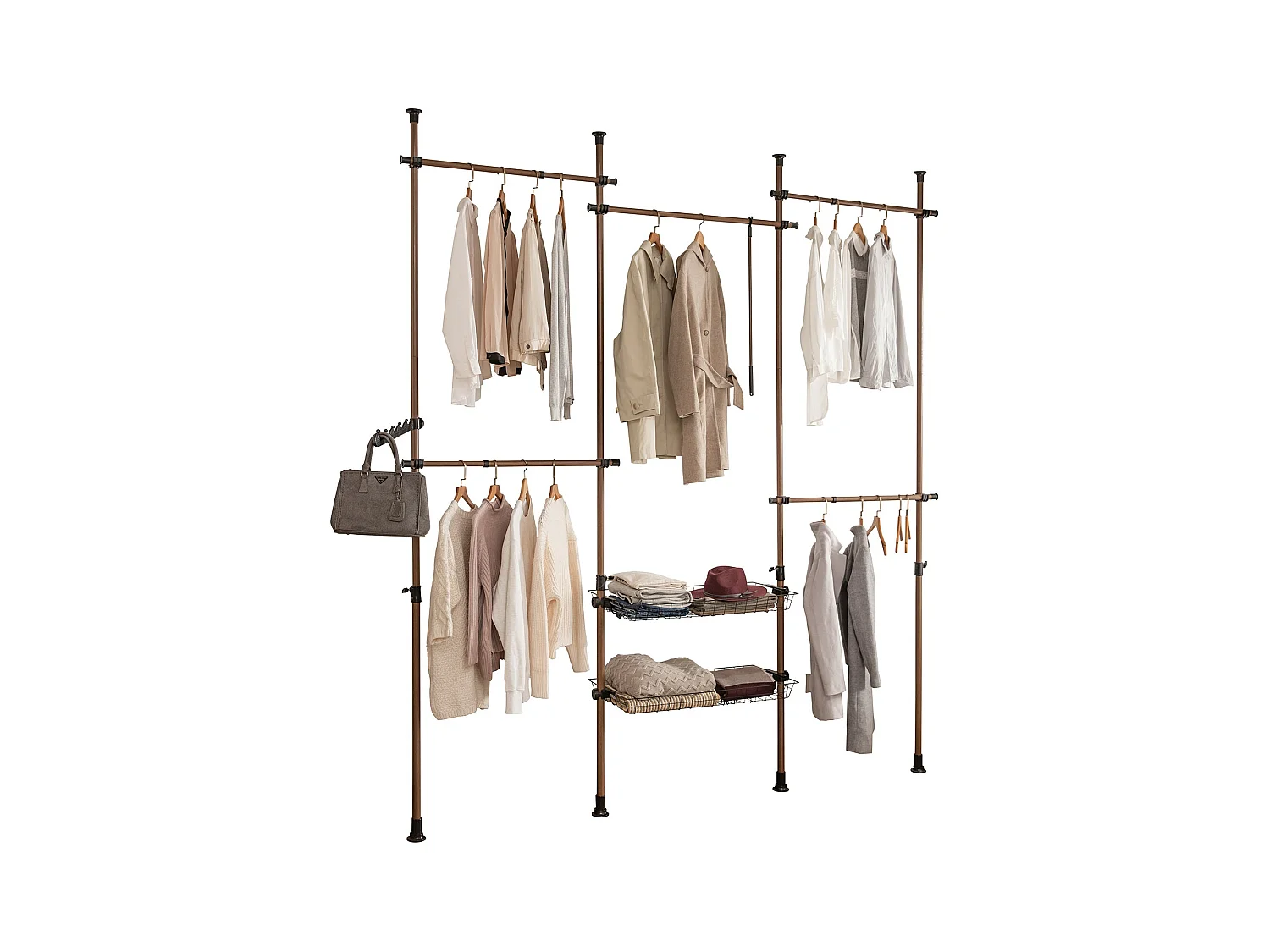 SoBuy Cabina Armadio Guardaroba componibile, Altezza e Lunghezza Regolabile Altezza :200-270 cm Marrone KLS04-BR