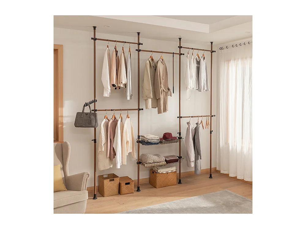 SoBuy Cabina Armadio Guardaroba componibile, Altezza e Lunghezza Regolabile Altezza :200-270 cm Marrone KLS04-BR