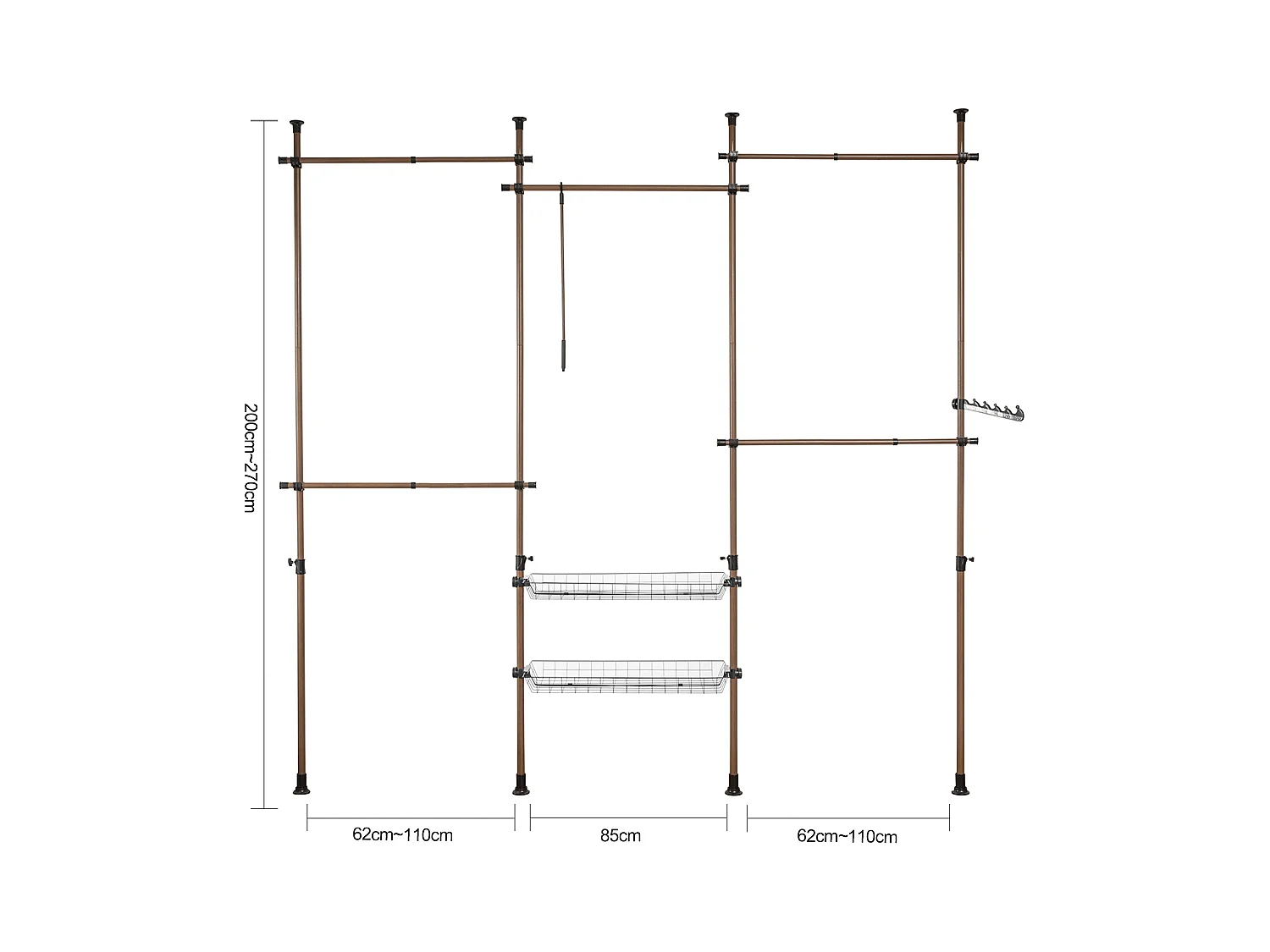 SoBuy Cabina Armadio Guardaroba componibile, Altezza e Lunghezza Regolabile Altezza :200-270 cm Marrone KLS04-BR
