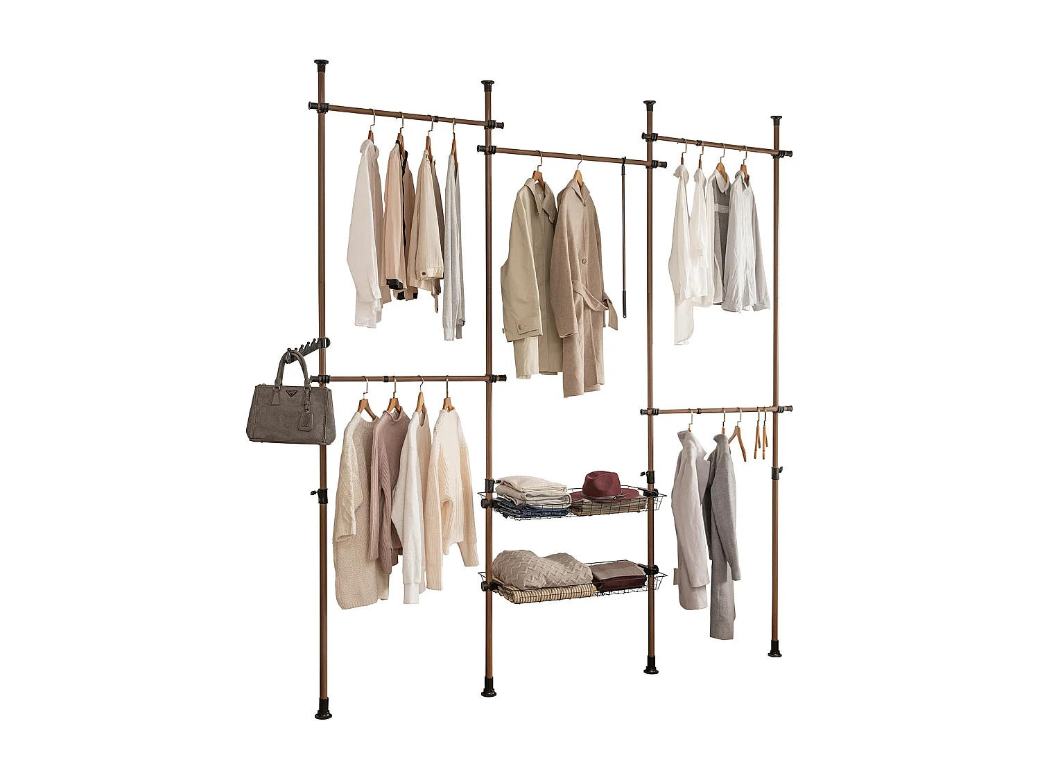 SoBuy Cabina Armadio Guardaroba componibile, Altezza e Lunghezza Regolabile Altezza :200-270 cm Marrone KLS04-BR