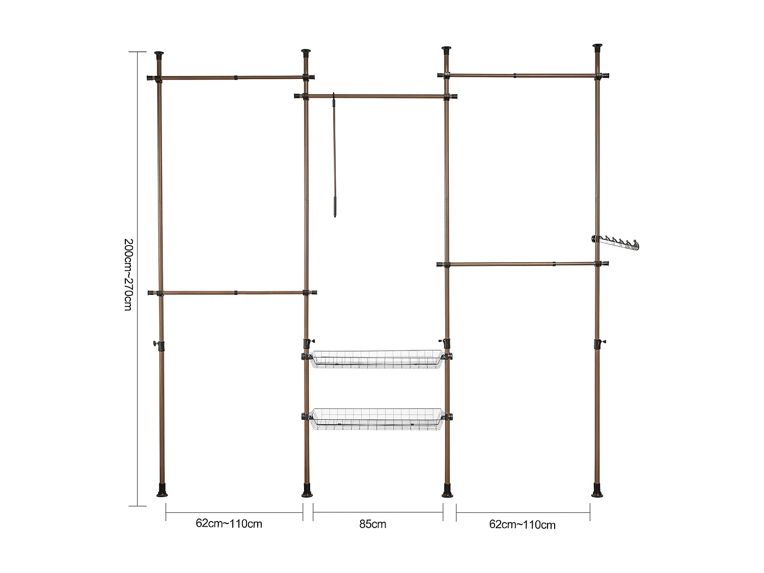 SoBuy Cabina Armadio Guardaroba componibile, Altezza e Lunghezza Regolabile Altezza :200-270 cm Marrone KLS04-BR