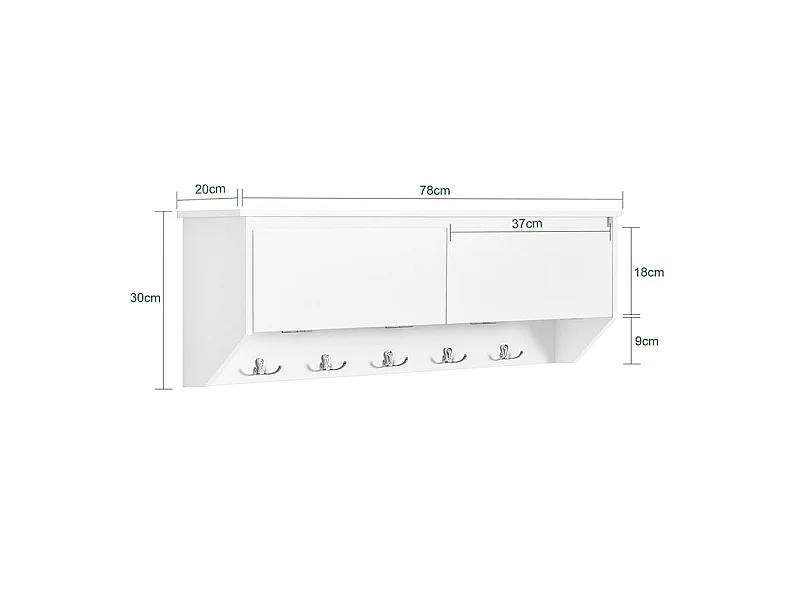 Portemanteau Mural Portant À Vêtements Étagère Murale Avec 2 Portes Et 5 Crochets Doubles, Fhk24-w