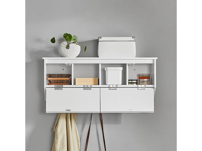 Portemanteau Mural Portant À Vêtements Étagère Murale Avec 2 Portes Et 5 Crochets Doubles, Fhk24-w