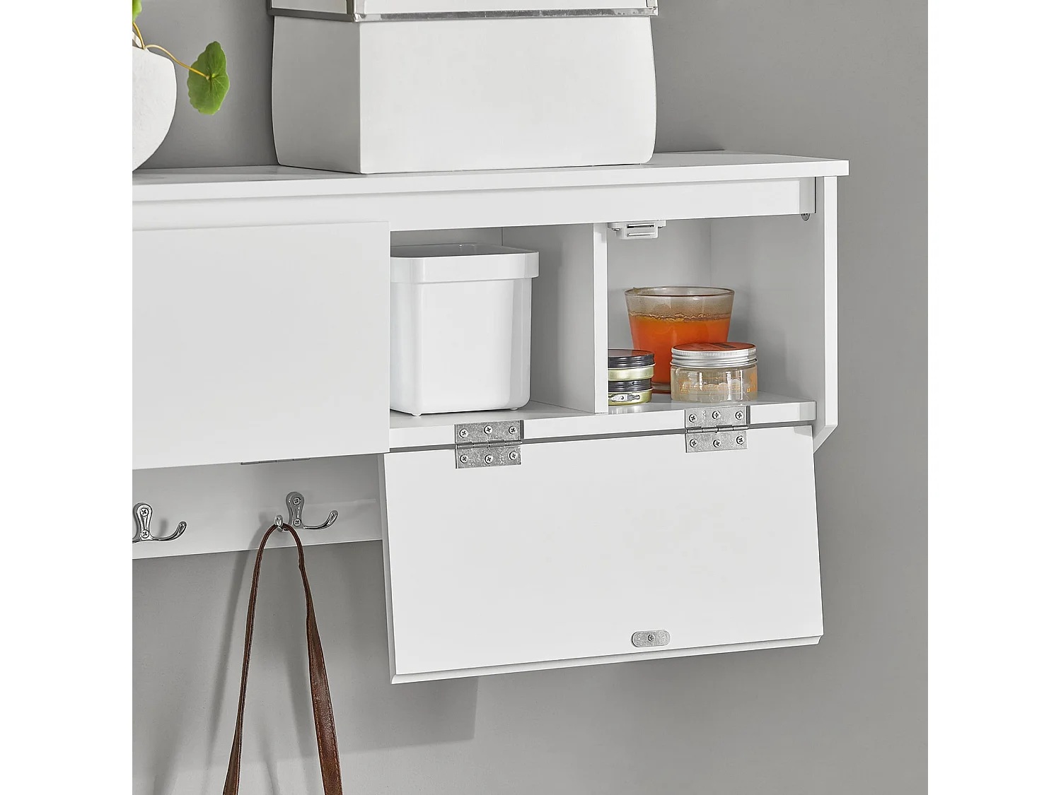 Portemanteau Mural Portant À Vêtements Étagère Murale Avec 2 Portes Et 5 Crochets Doubles, Fhk24-w