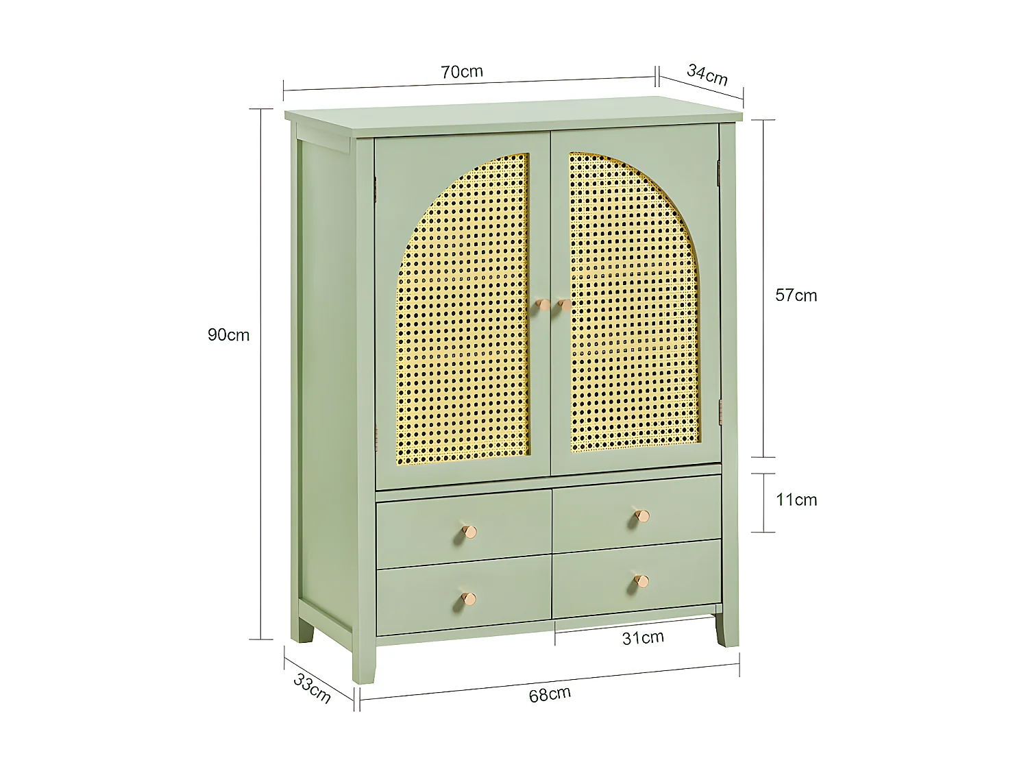 SoBuy FSB72-GR Schoenenkast, Schoenen Opbergkast, Schoenenrek, Bijzetkast, Schoenencommode met 4 Lades en 2 Deuren in Ploy Rattan