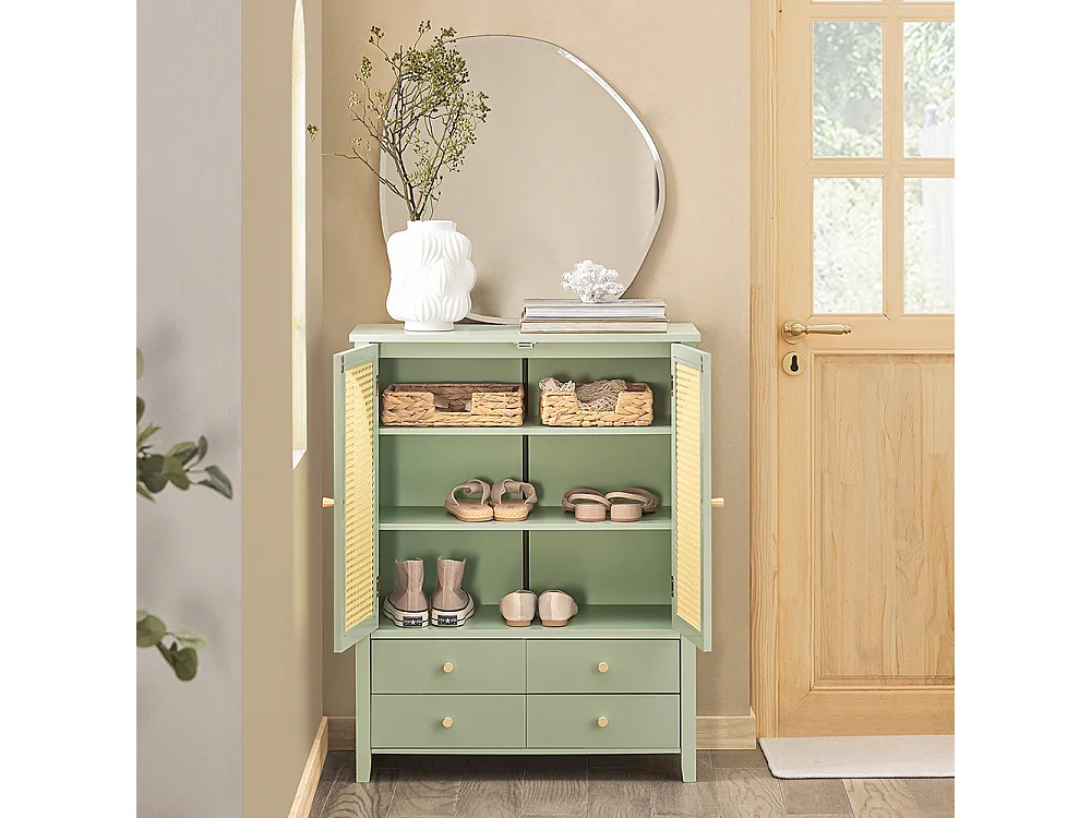 Meuble D'entrée, Meuble De Rangement, Armoire À Chaussures, Armoire Latérale, Buffet Vert, Fsb72-gr