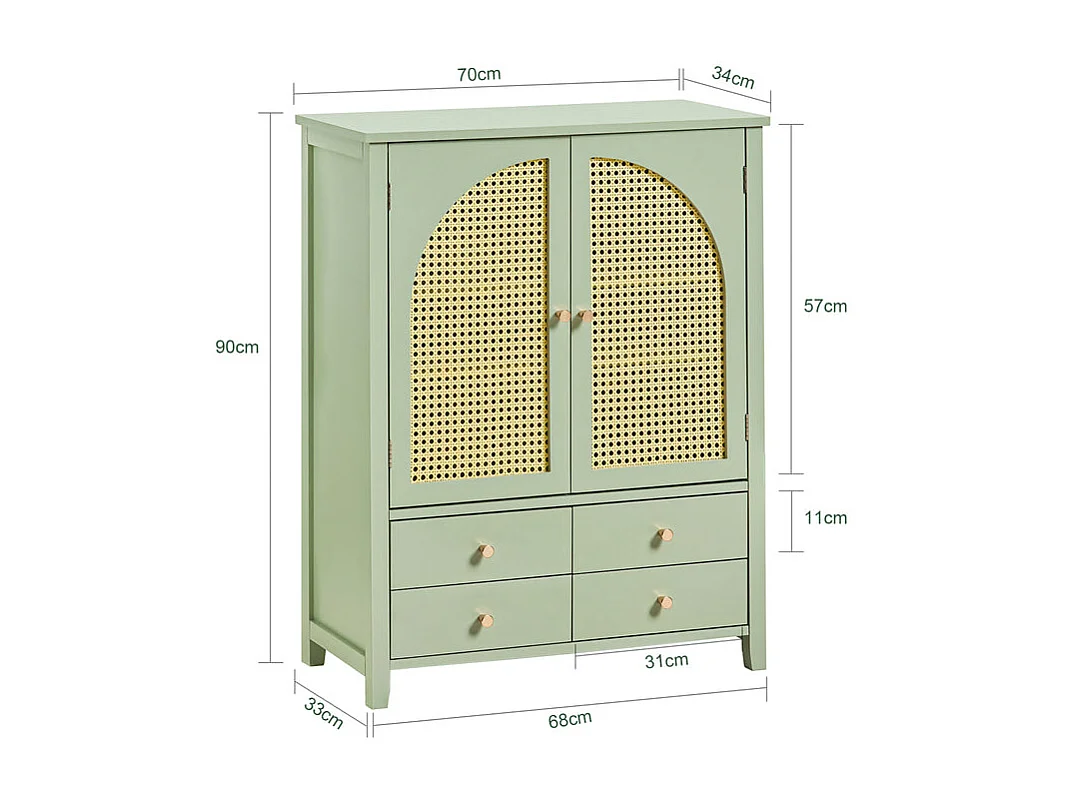 Meuble D'entrée, Meuble De Rangement, Armoire À Chaussures, Armoire Latérale, Buffet Vert, Fsb72-gr