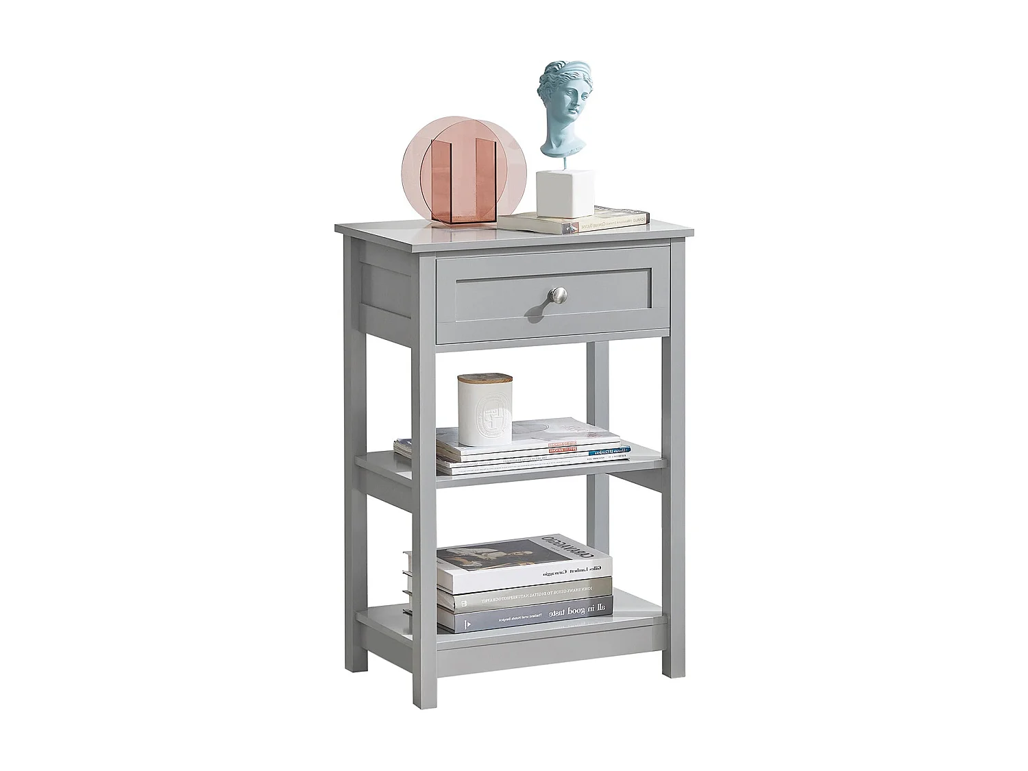 Table De Chevet Table De Nuit Bout De Canapé Table D'appoint Avec 1 Tiroir Et 2 Étagères, Fbt46-hg