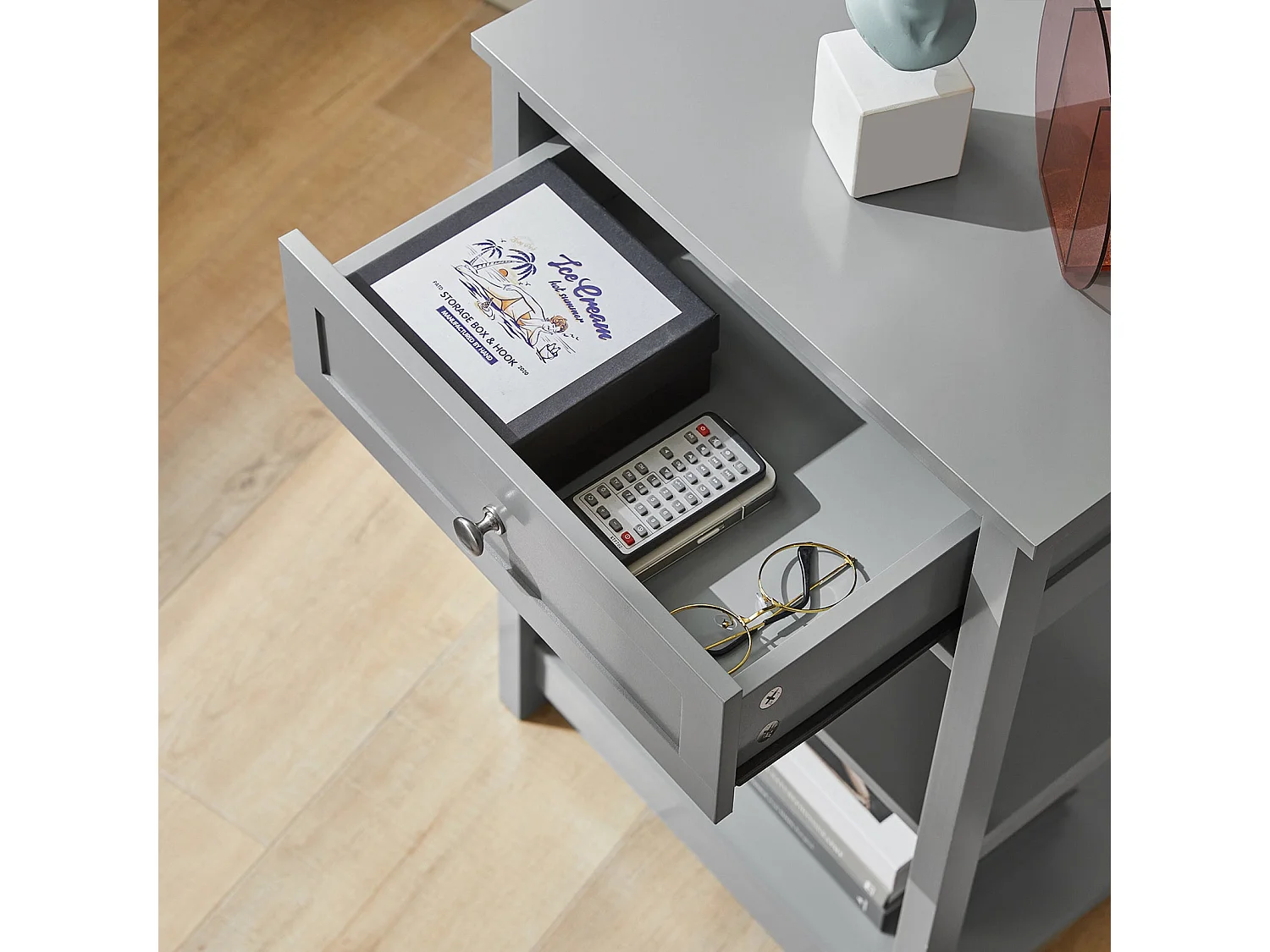 Table De Chevet Table De Nuit Bout De Canapé Table D'appoint Avec 1 Tiroir Et 2 Étagères, Fbt46-hg