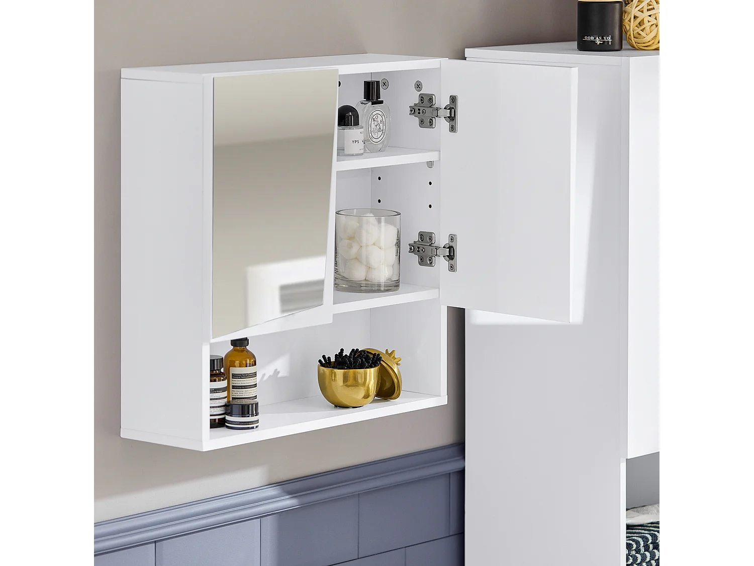 Meuble Haut De Salle De Bain Meuble Mural, 2 Portes Et Miroirs 1 Compartiment 3 Niveaux, BZr94-w