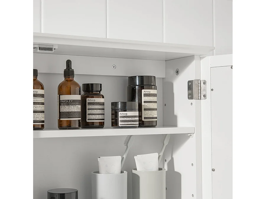 Armoire Miroir Meuble De Salle De Bain Avec Porte Meuble De Rangement Mural, BZr55-w