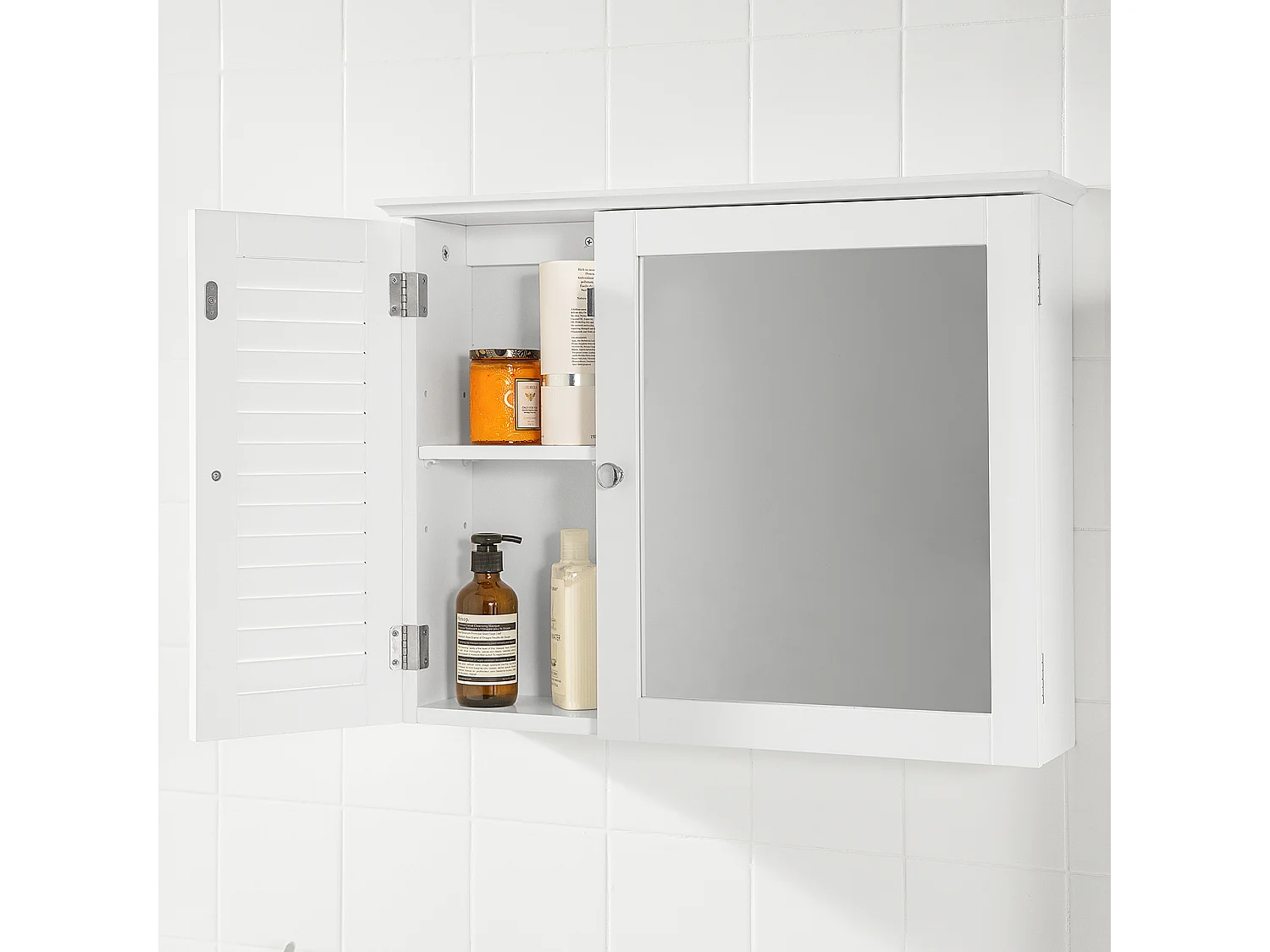 Armoire Miroir Meuble De Salle De Bain Avec Porte Meuble De Rangement Mural, BZr55-w