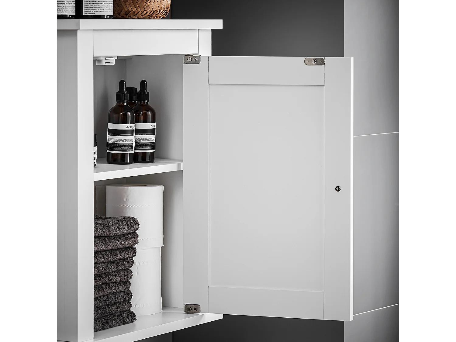 Meuble Haut De Salle De Bain - 1 Porte Placard Commode Meuble De Rangement Mural, Frg203-w