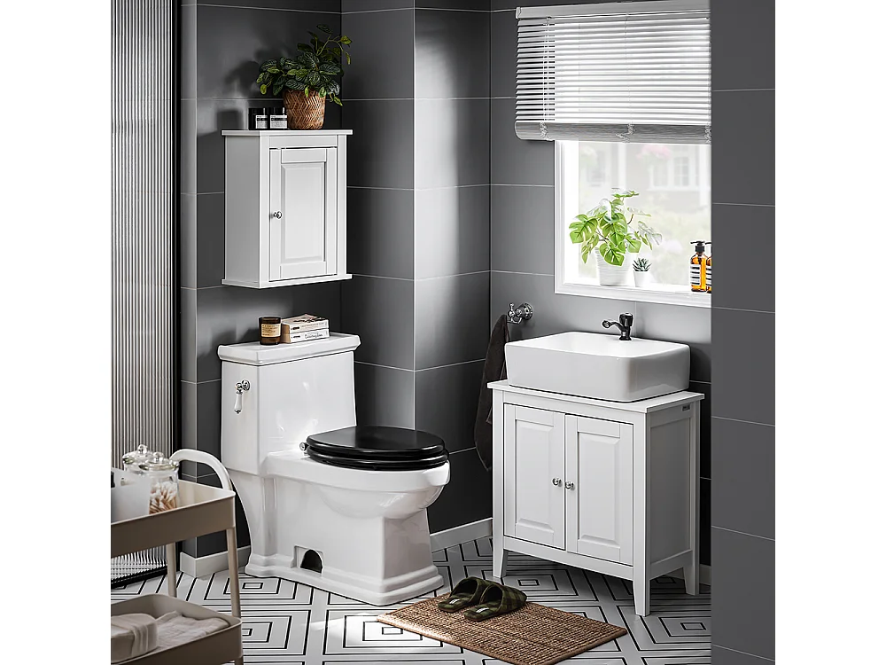 Meuble Haut De Salle De Bain - 1 Porte Placard Commode Meuble De Rangement Mural, Frg203-w