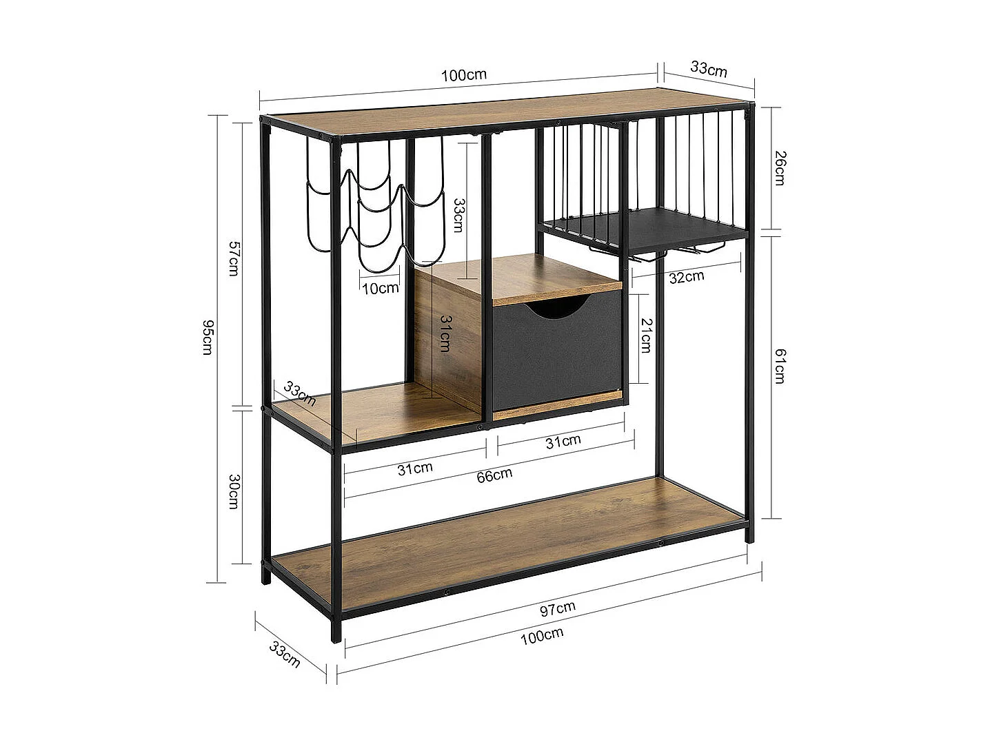 Table Console Table D’entrée Bout De Canapé Table D'appoint Buffet Avec 3 Etagères, Fsb56-f