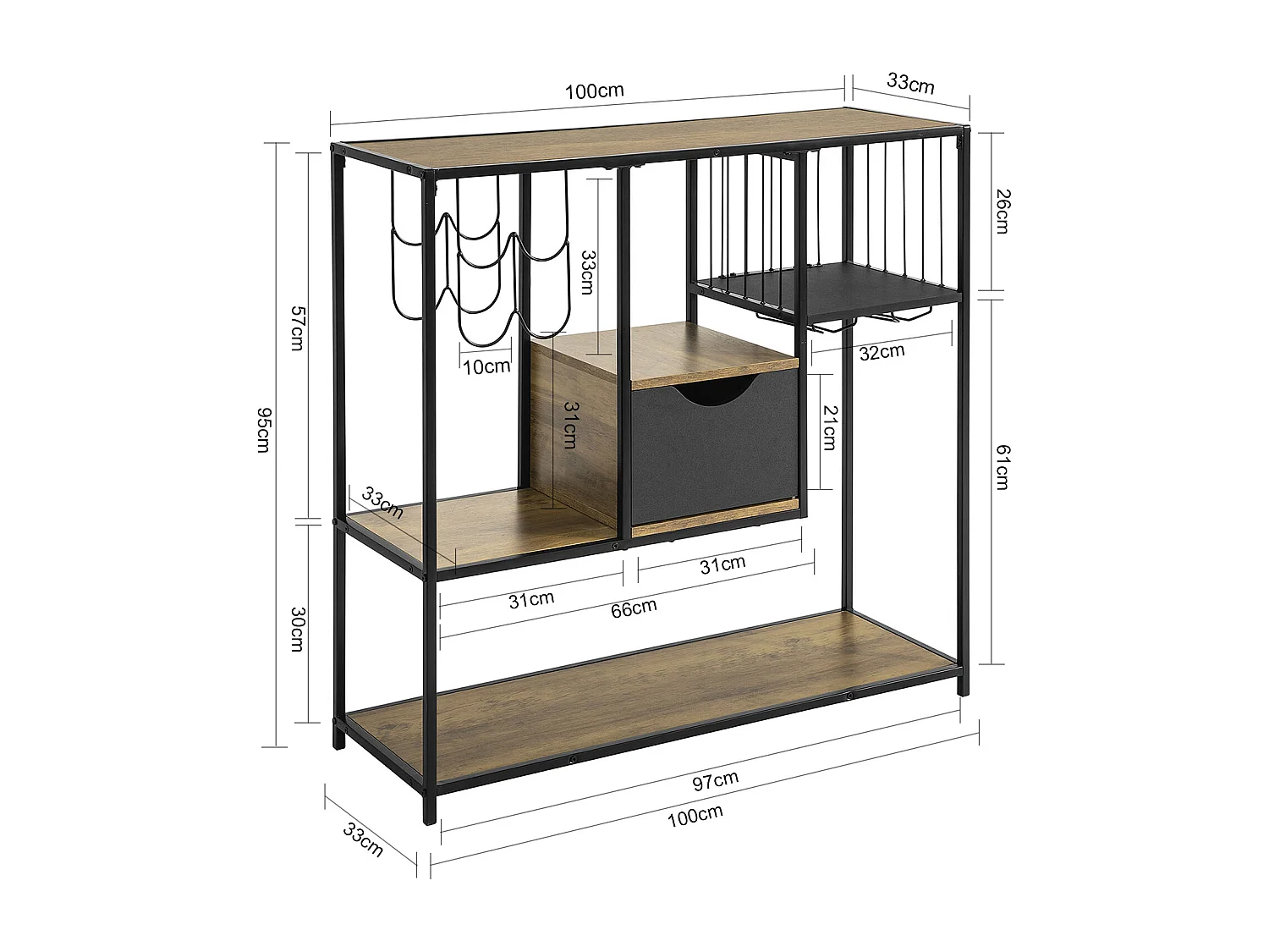 Table Console Table D’entrée Bout De Canapé Table D'appoint Buffet Avec 3 Etagères, Fsb56-f
