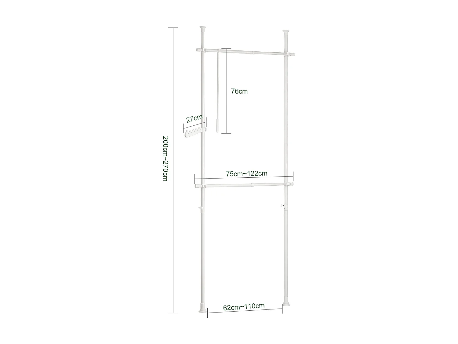 Télescopique Garde-robe Système Herkule, 2 Barres Portant De Vêtement, Frg109-w