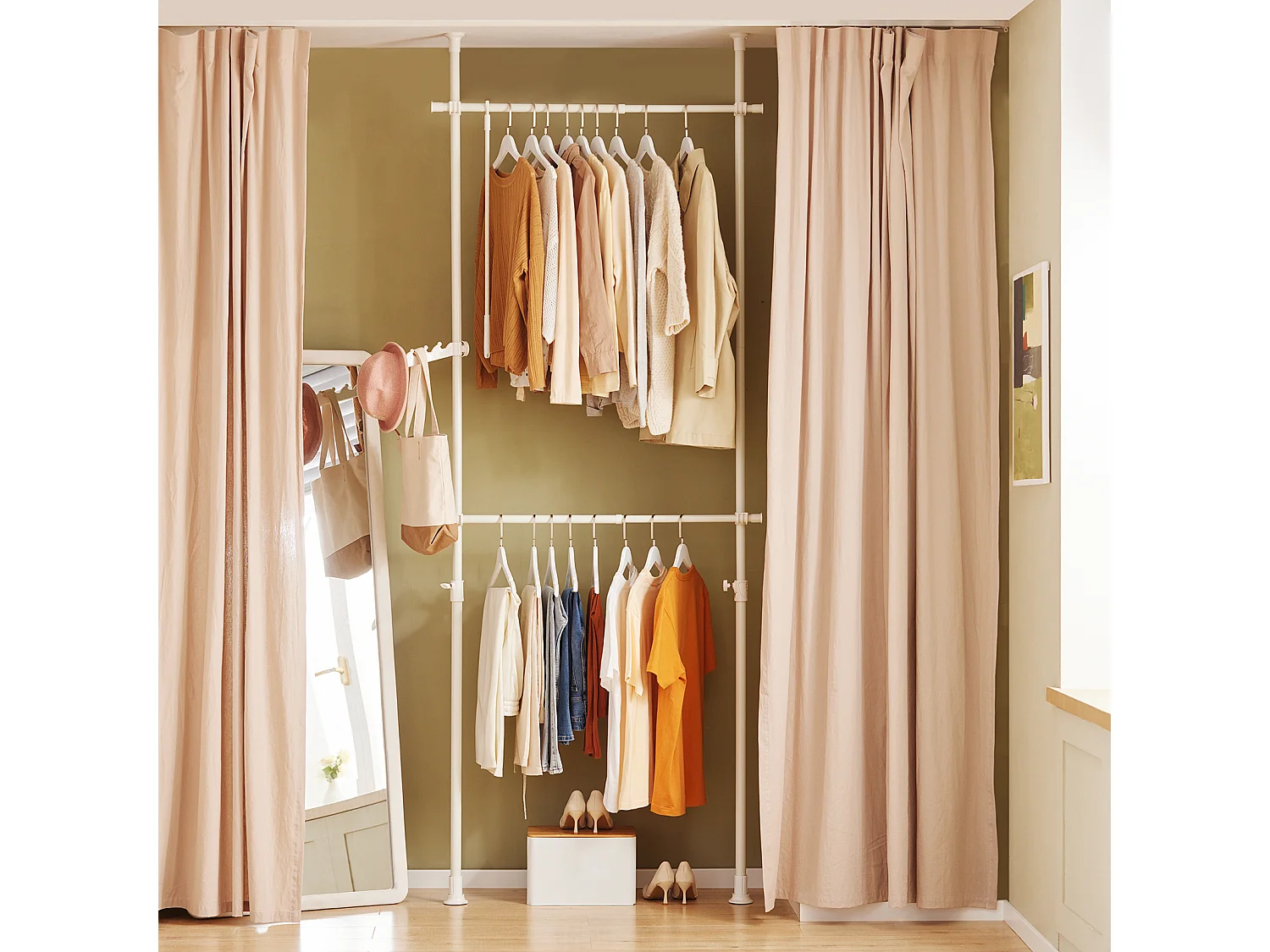 Télescopique Garde-robe Système Herkule, 2 Barres Portant De Vêtement, Frg109-w