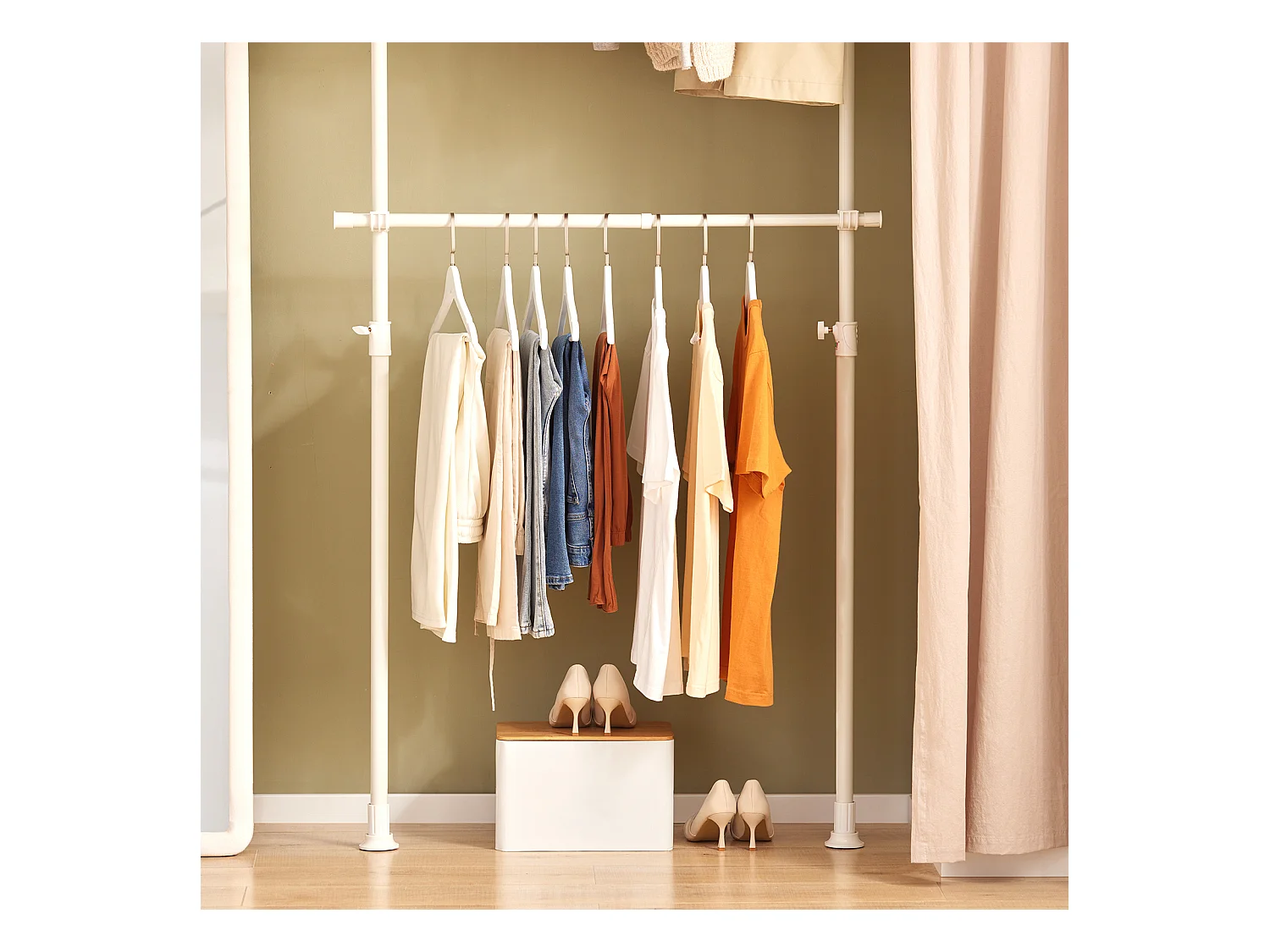 Télescopique Garde-robe Système Herkule, 2 Barres Portant De Vêtement, Frg109-w