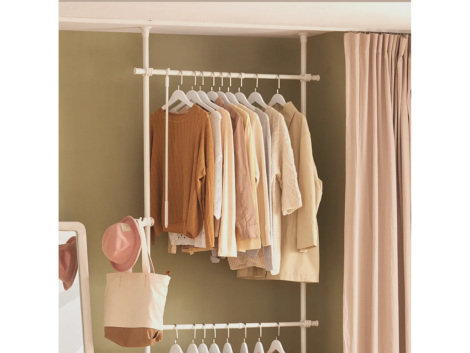 Télescopique Garde-robe Système Herkule, 2 Barres Portant De Vêtement, Frg109-w