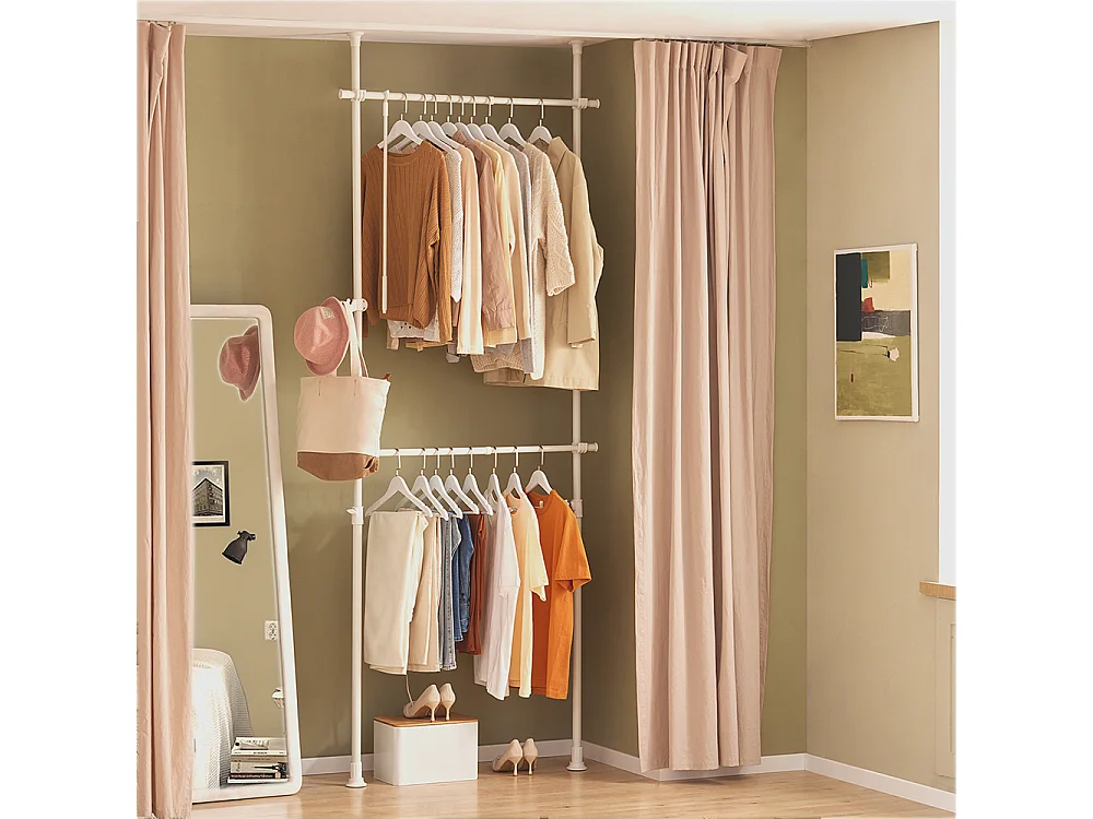 Télescopique Garde-robe Système Herkule, 2 Barres Portant De Vêtement, Frg109-w