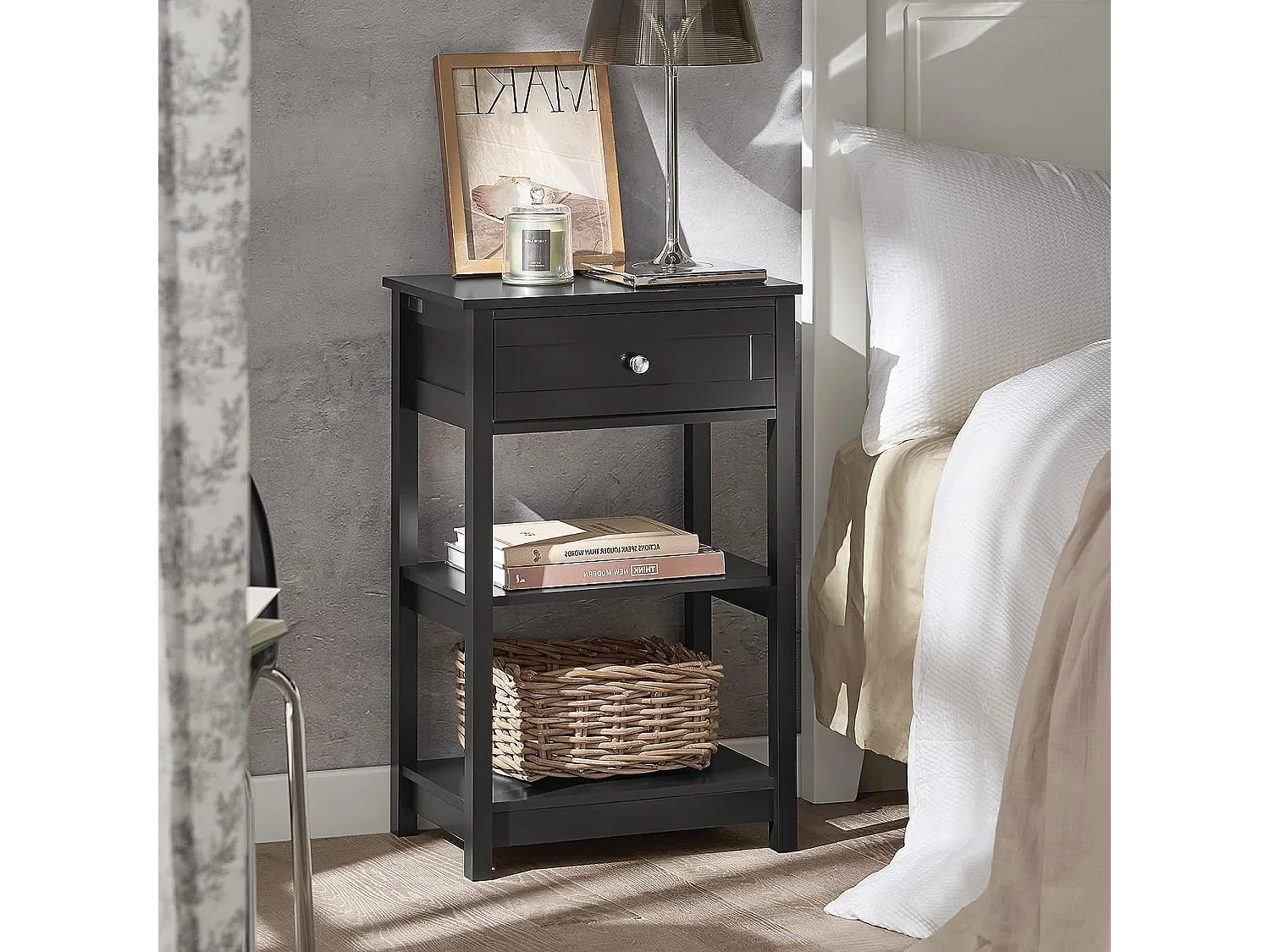 SoBuy FBT46-Sch Bijzettafel Nachtkastje Salontafel Voor de slaapkamer in Zwar