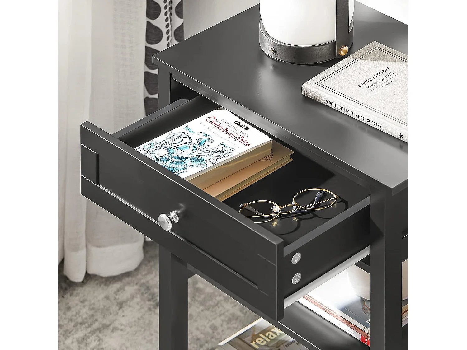 SoBuy FBT46-Sch Bijzettafel Nachtkastje Salontafel Voor de slaapkamer in Zwar