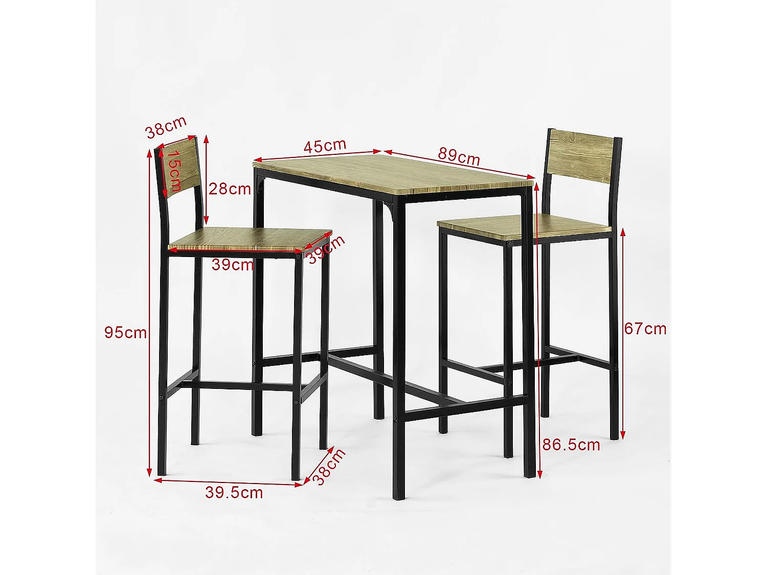 Ensemble Table De Bar + 2 Chaises Set De 1 Table + 2 Tabouret Haut De Bar Table Haute, Ogt03-n