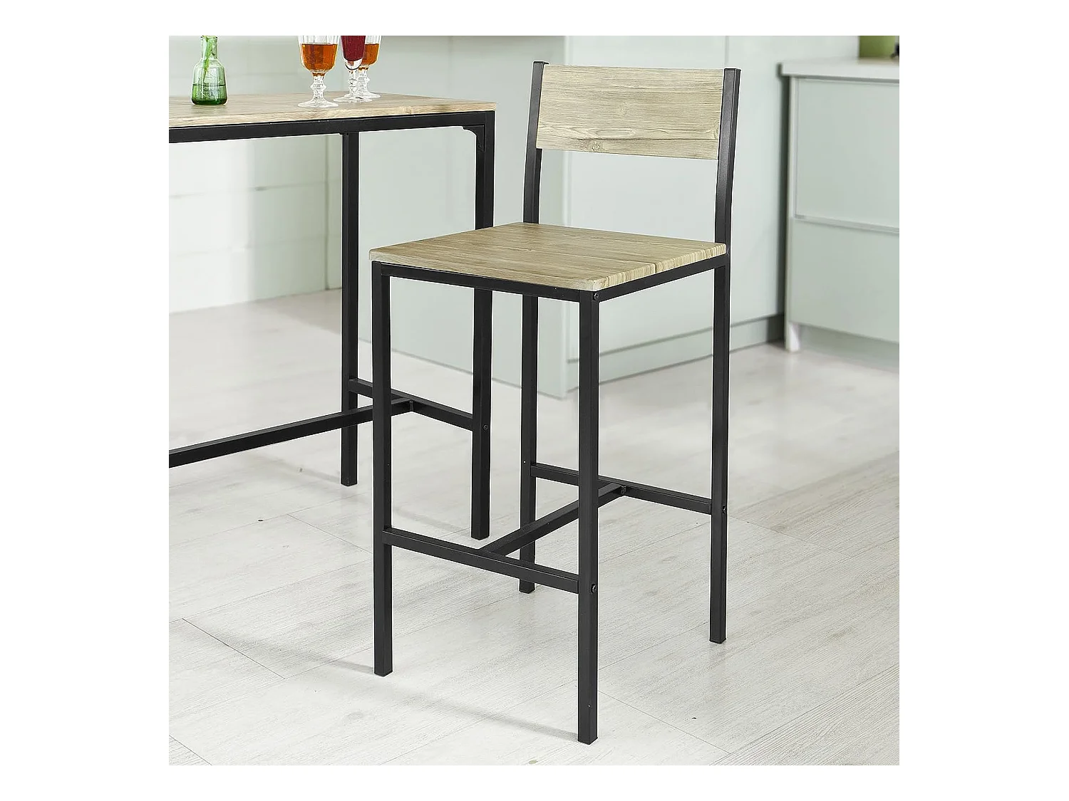 Ensemble Table De Bar + 2 Chaises Set De 1 Table + 2 Tabouret Haut De Bar Table Haute, Ogt03-n