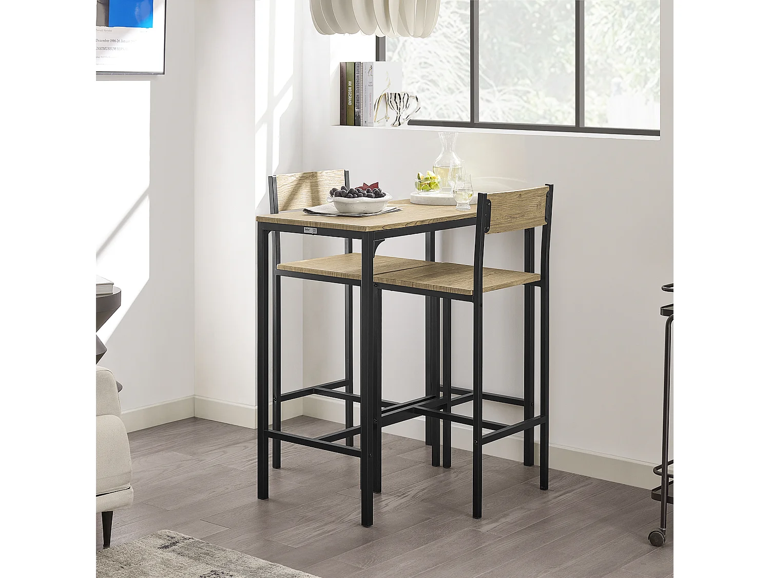 Ensemble Table De Bar + 2 Chaises Set De 1 Table + 2 Tabouret Haut De Bar Table Haute, Ogt03-n