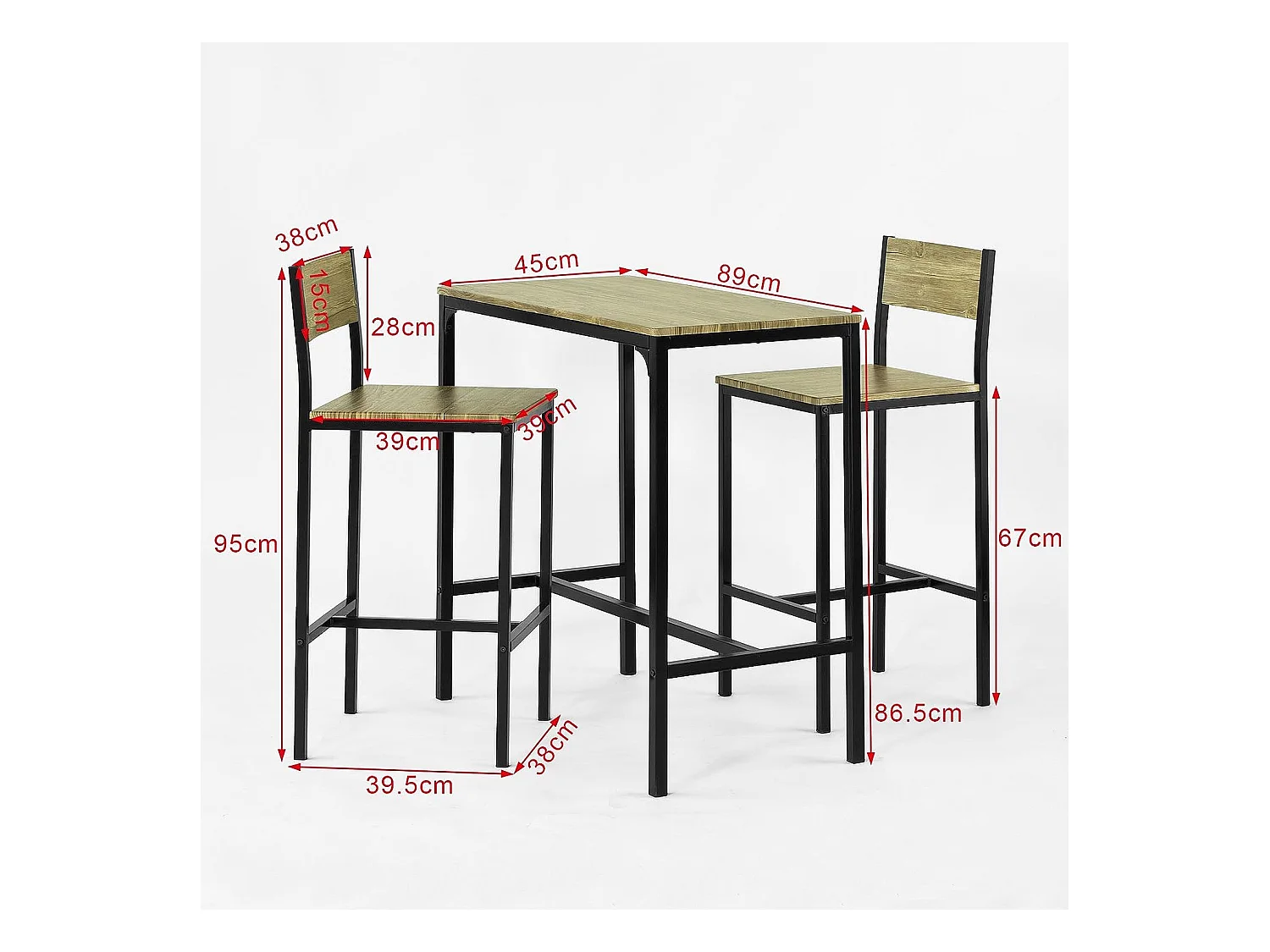 Ensemble Table De Bar + 2 Chaises Set De 1 Table + 2 Tabouret Haut De Bar Table Haute, Ogt03-n