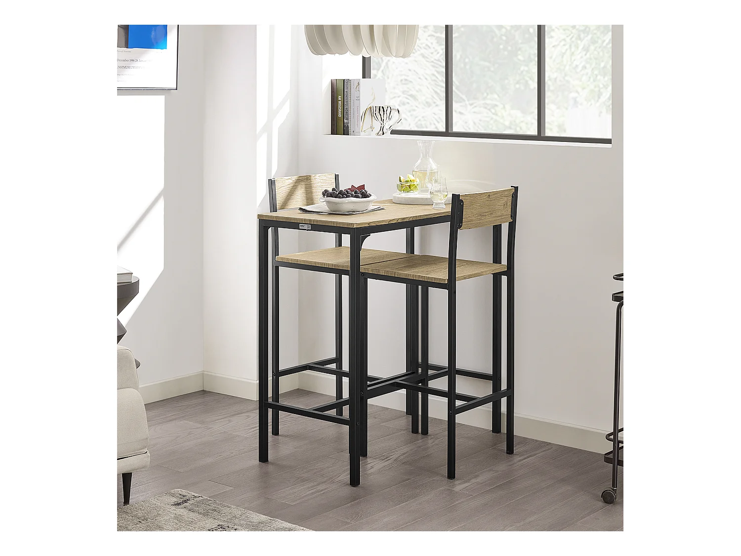 Ensemble Table De Bar + 2 Chaises Set De 1 Table + 2 Tabouret Haut De Bar Table Haute, Ogt03-n