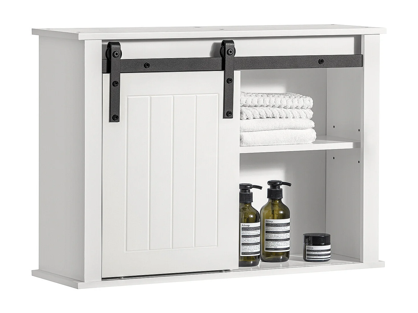 Armadietto pensile per bagno, Pensile con anta scorrevole, Mobiletto della cucina, Bianco, 68x20x48 cm, BZR71-W SoBuy