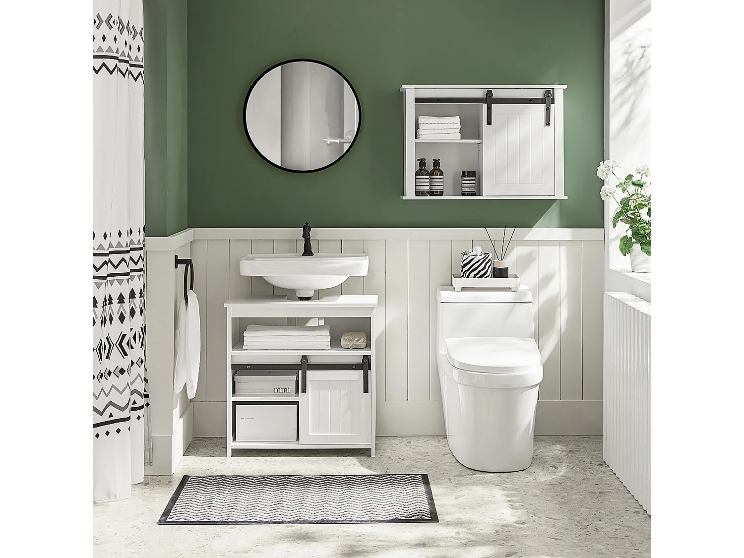 Armadietto pensile per bagno, Pensile con anta scorrevole, Mobiletto della cucina, Bianco, 68x20x48 cm, BZR71-W SoBuy