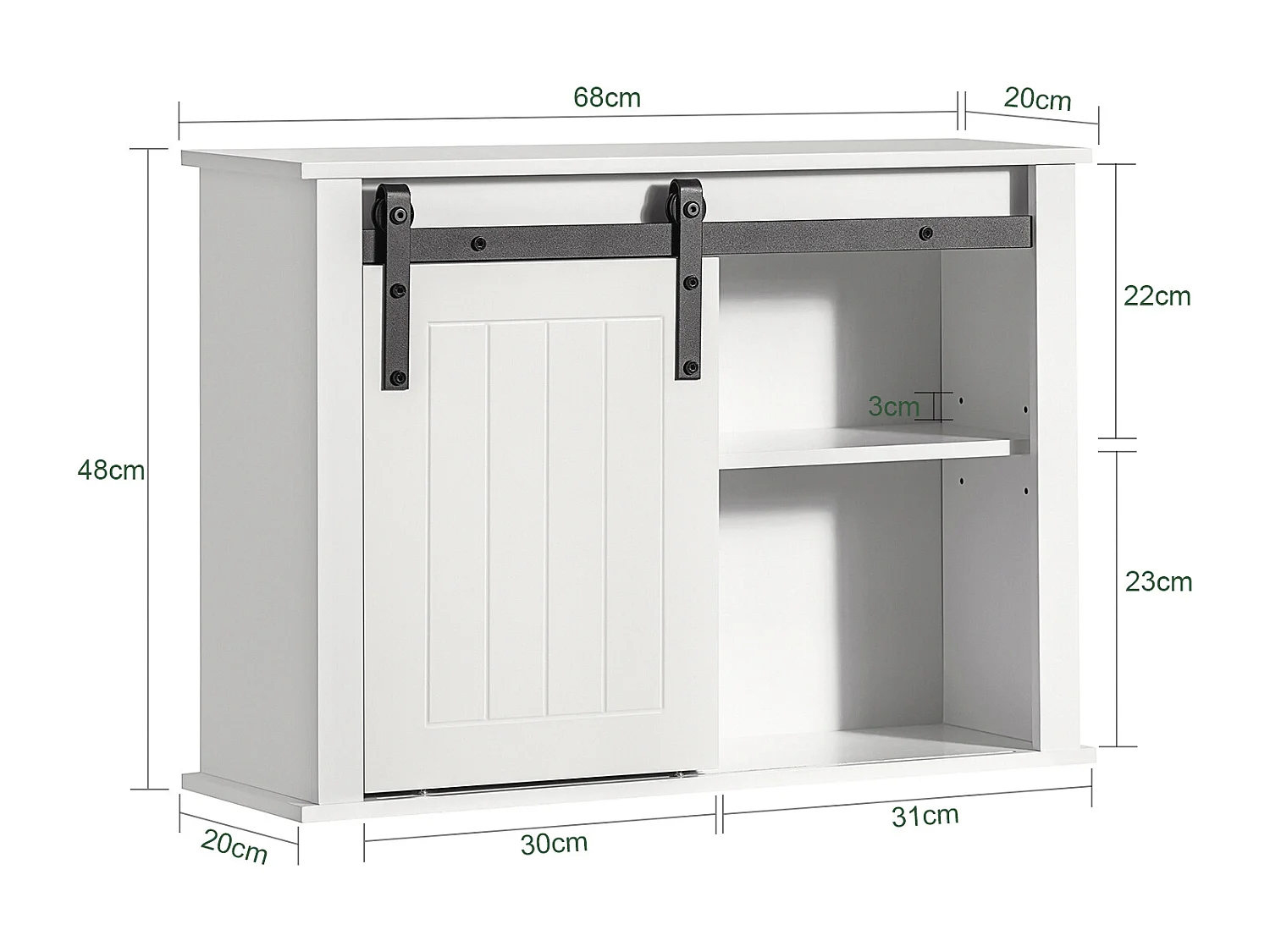 Armadietto pensile per bagno, Pensile con anta scorrevole, Mobiletto della cucina, Bianco, 68x20x48 cm, BZR71-W SoBuy