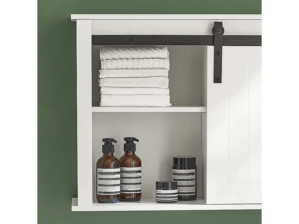 Armadietto pensile per bagno, Pensile con anta scorrevole, Mobiletto della cucina, Bianco, 68x20x48 cm, BZR71-W SoBuy