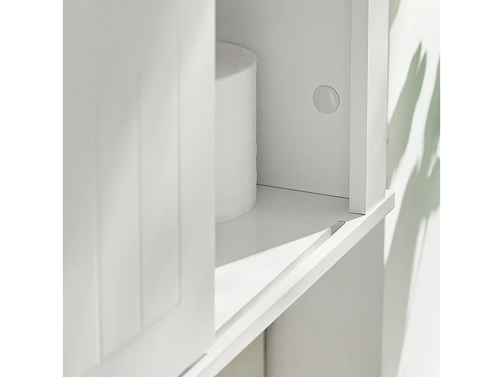 SoBuy Badkamerkast Met Spiegel - Zwarte Wandkast 50x20x45 Cm Met Bamboe Deuren, BZR204-SCH