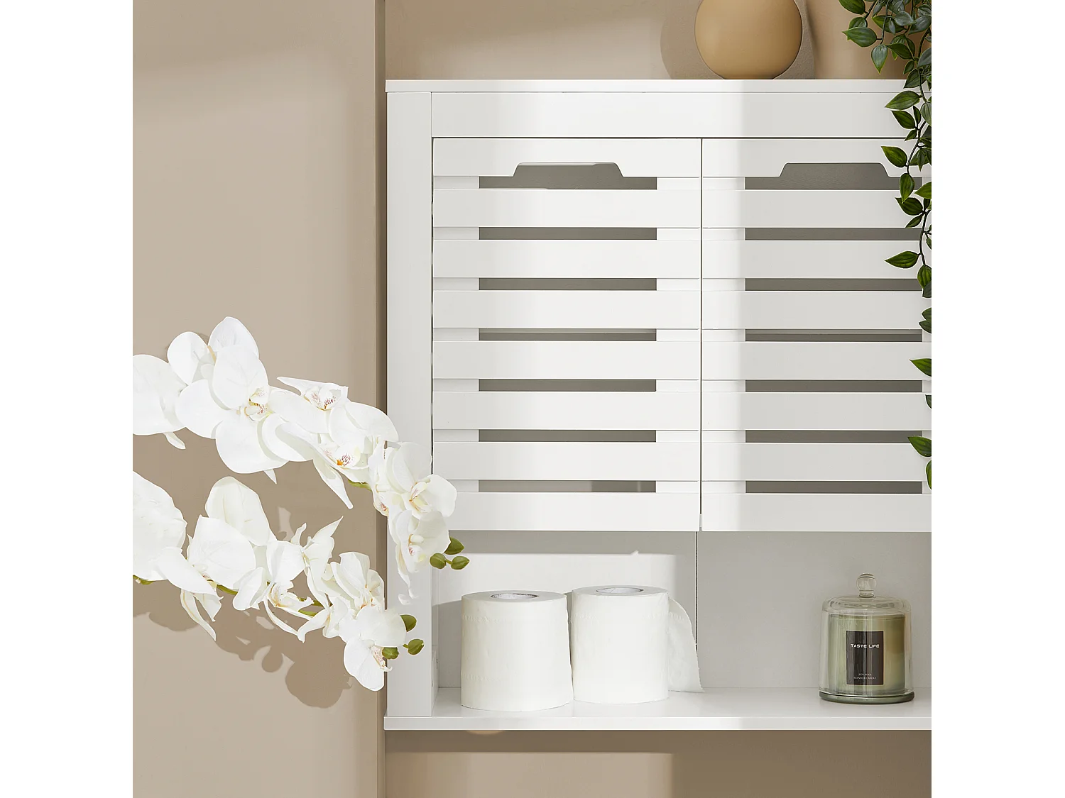 SoBuy BZR51-W Badkamer Wandkast, Hoge Kast, Hangkast, Badkamerkast Hangend, Badkamer Opbergkast met 3 Planken en 2 Deuren