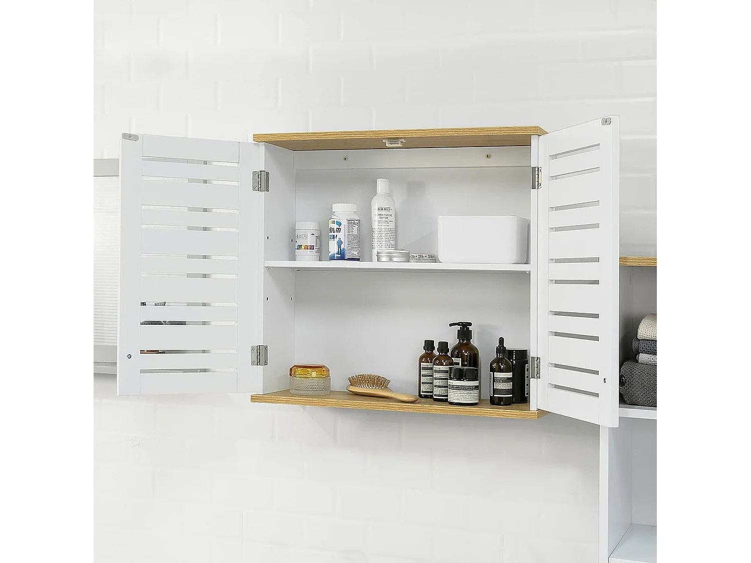 SoBuy BZR42-W Badkamer Hoge Kast met 2 Deurs Kast Dressoir Wand Opbergkast Hangkast