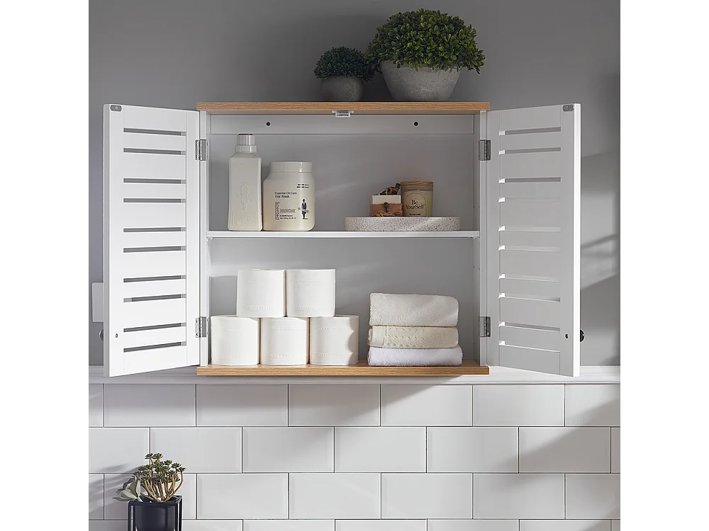 Meuble Haut De Salle De Bain Avec 2 Portes Meuble De Rangement Mural Armoire Suspendue, BZr42-w