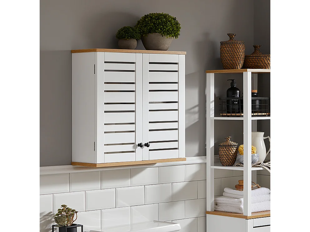 Meuble Haut De Salle De Bain Avec 2 Portes Meuble De Rangement Mural Armoire Suspendue, BZr42-w