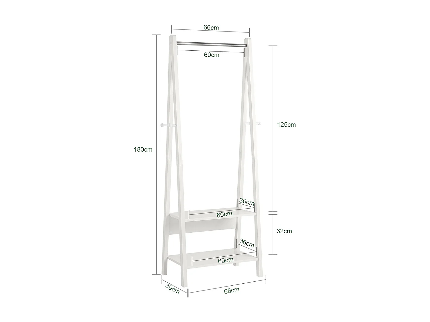 Porte-vêtement En Bois Penderie À Vêtement Porte-manteau Avec Deux Étagères –blanc, Frg59-w