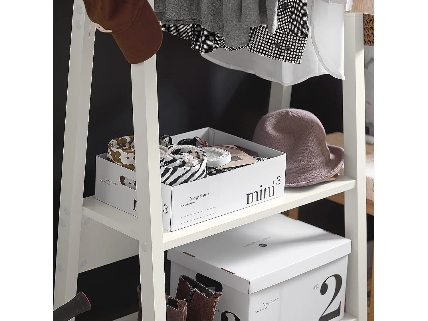 Porte-vêtement En Bois Penderie À Vêtement Porte-manteau Avec Deux Étagères –blanc, Frg59-w