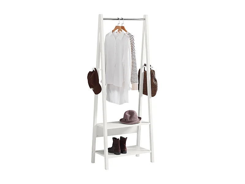 Porte-vêtement En Bois Penderie À Vêtement Porte-manteau Avec Deux Étagères –blanc, Frg59-w