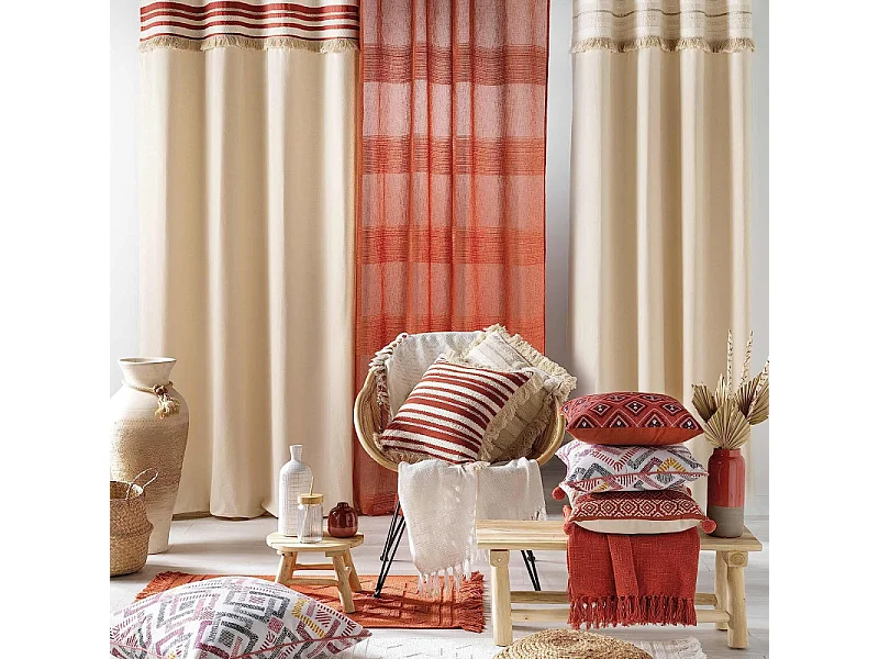 Coussin Déco à Franges "Atlas" 40x40cm Terracotta