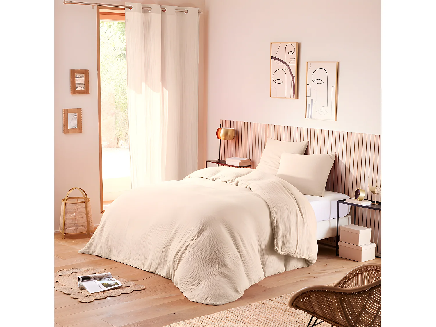 Parure de couette "Noah" Gaze de Coton 240 x 220 pour lit 2 Places 140 à 160 cm