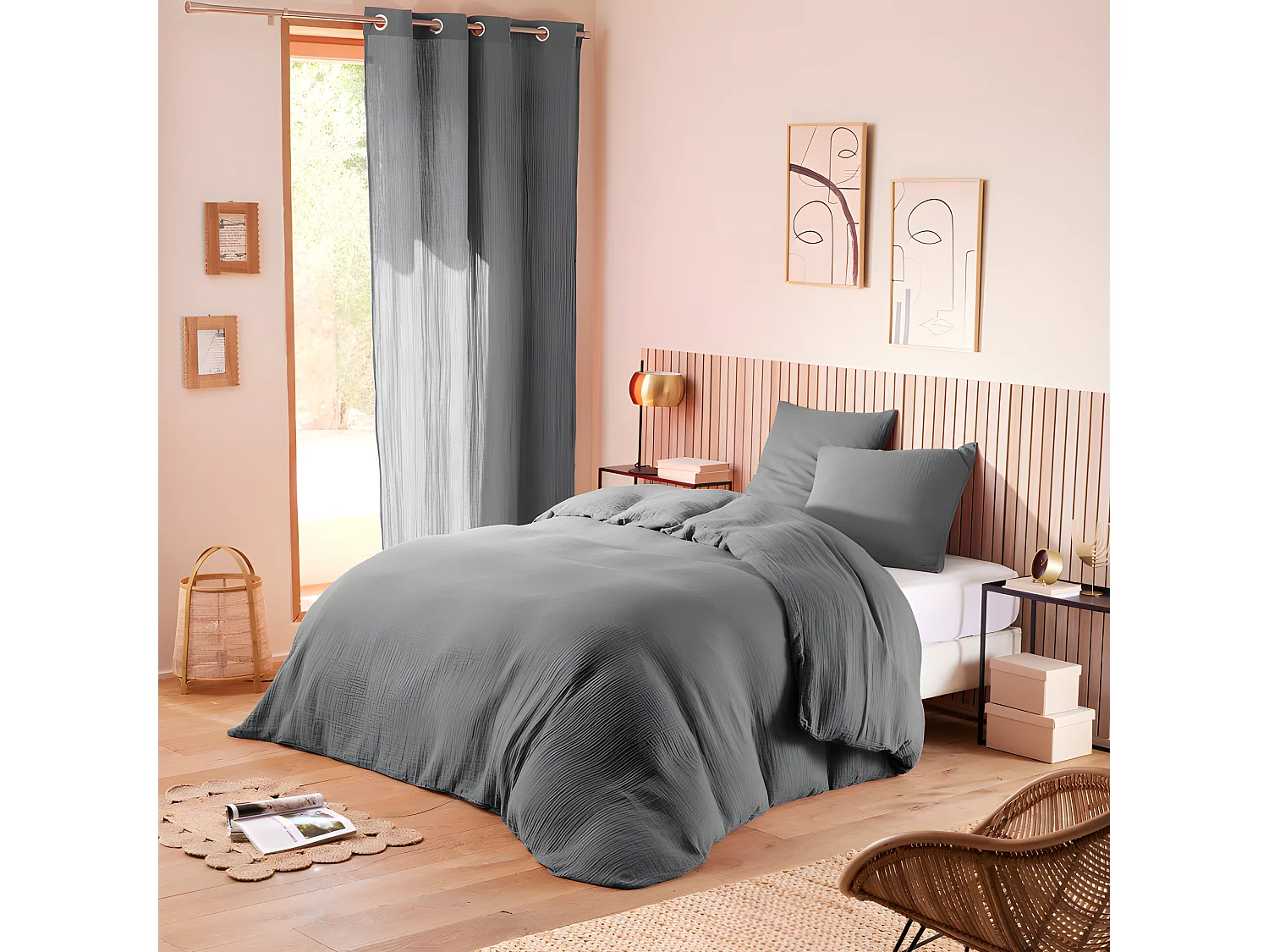 Parure de couette "Noah" Gaze de Coton 240 x 220 pour lit 2 Places 140 à 160 cm