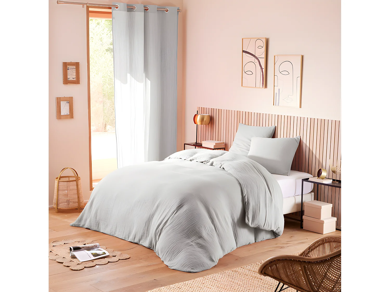 Parure de couette "Noah" Gaze de Coton 240 x 220 pour lit 2 Places 140 à 160 cm