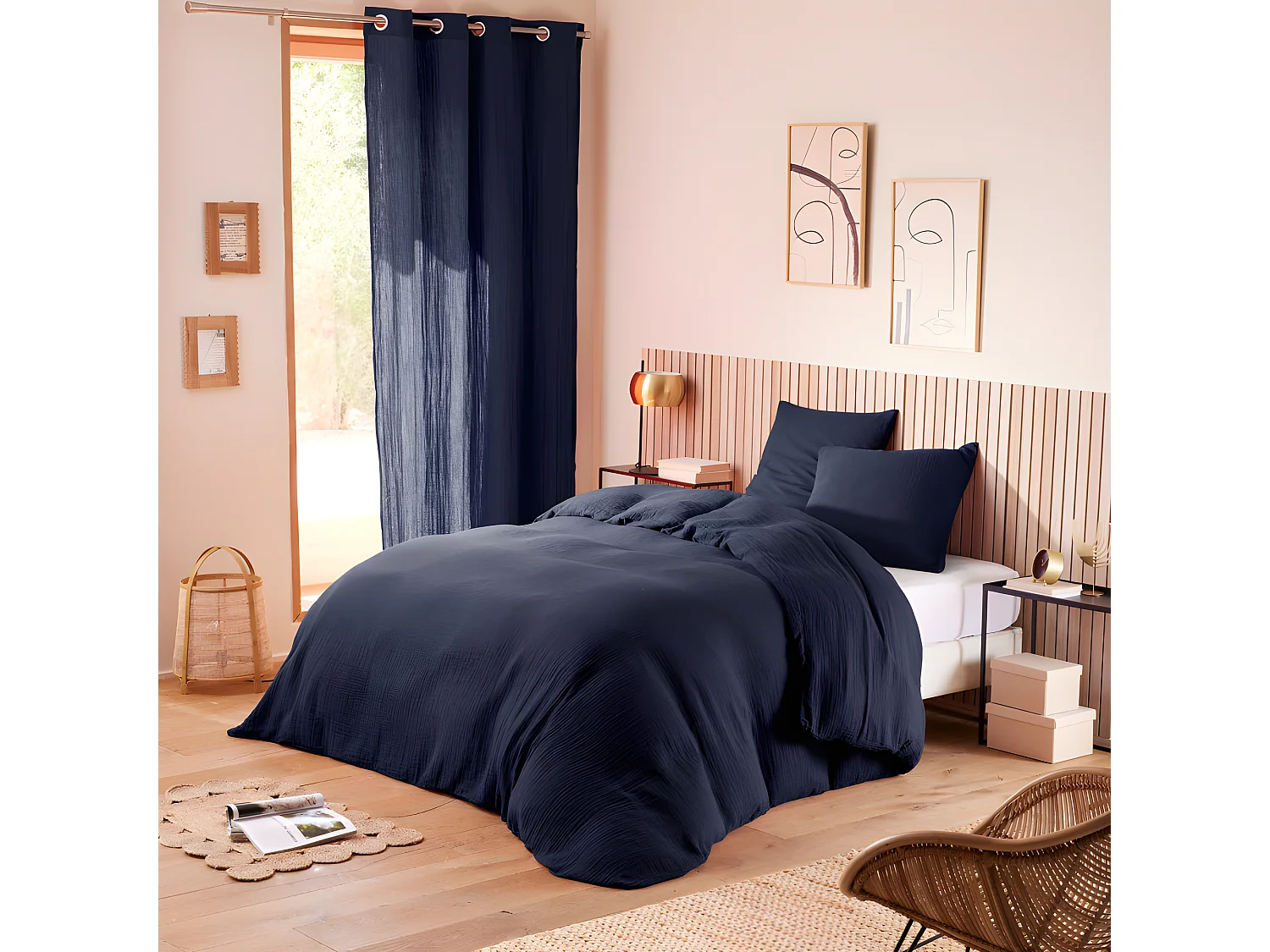 Parure de couette "Noah" Gaze de Coton 240 x 220 pour lit 2 Places 140 à 160 cm