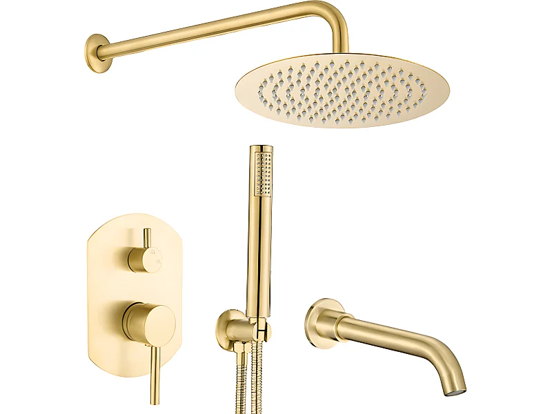 Conjunto de ducha empotrada monomando redonda ROMA oro cepillado  Ø 25cm Dorado